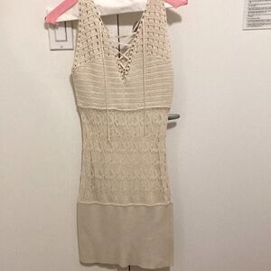 Catherine Malandrino Crochet Lace Up Midi Dress in Off White. Size P (X Small).